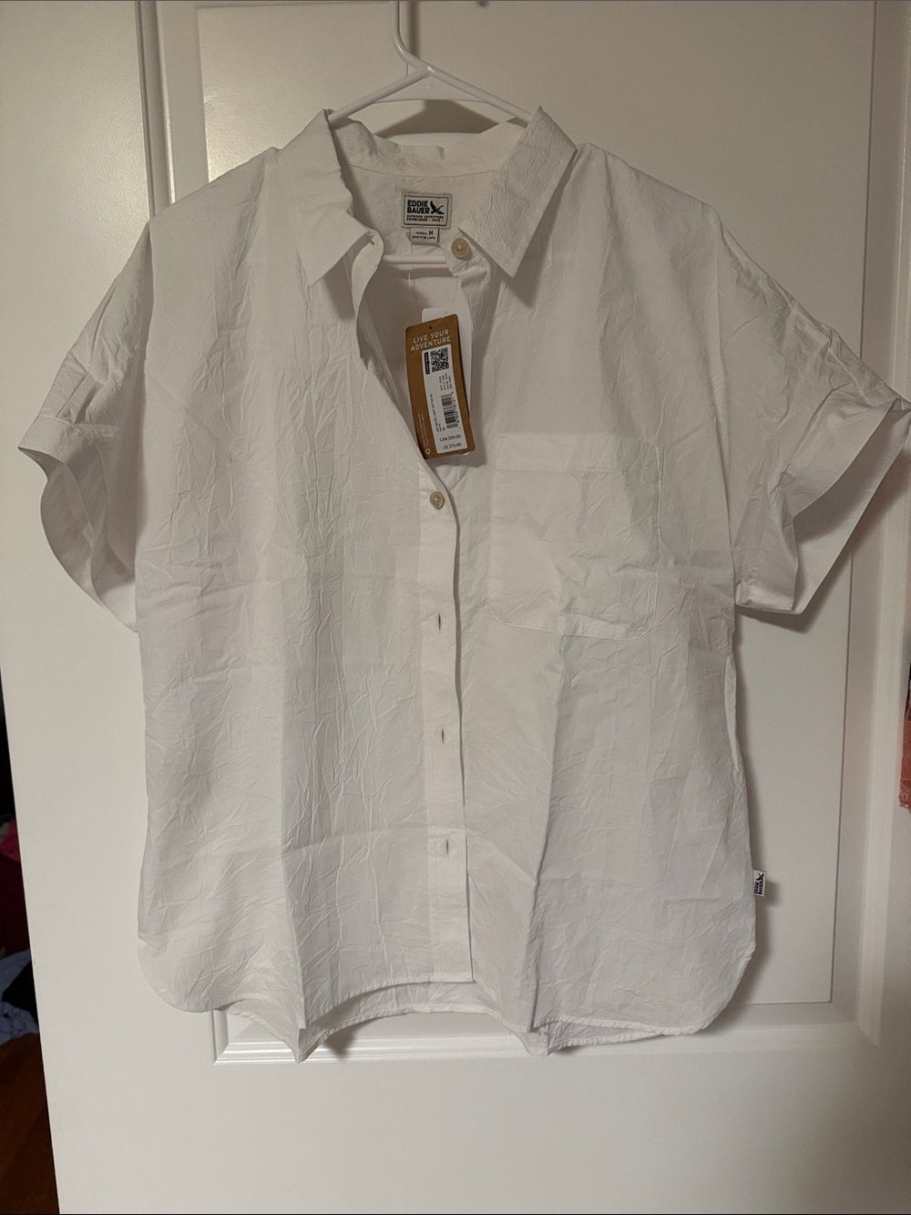 Eddie Bauer White Short-Sleeve Button-Down Shirt